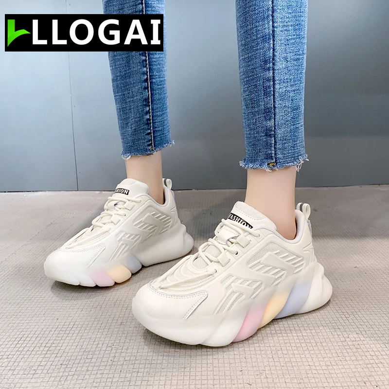 

LLOGAI High Elasticity Outdoor Leisure Women's Vulcanized Shoes Wear-resistant Absorption Zapatos Sports Non-slip Flat Shoes