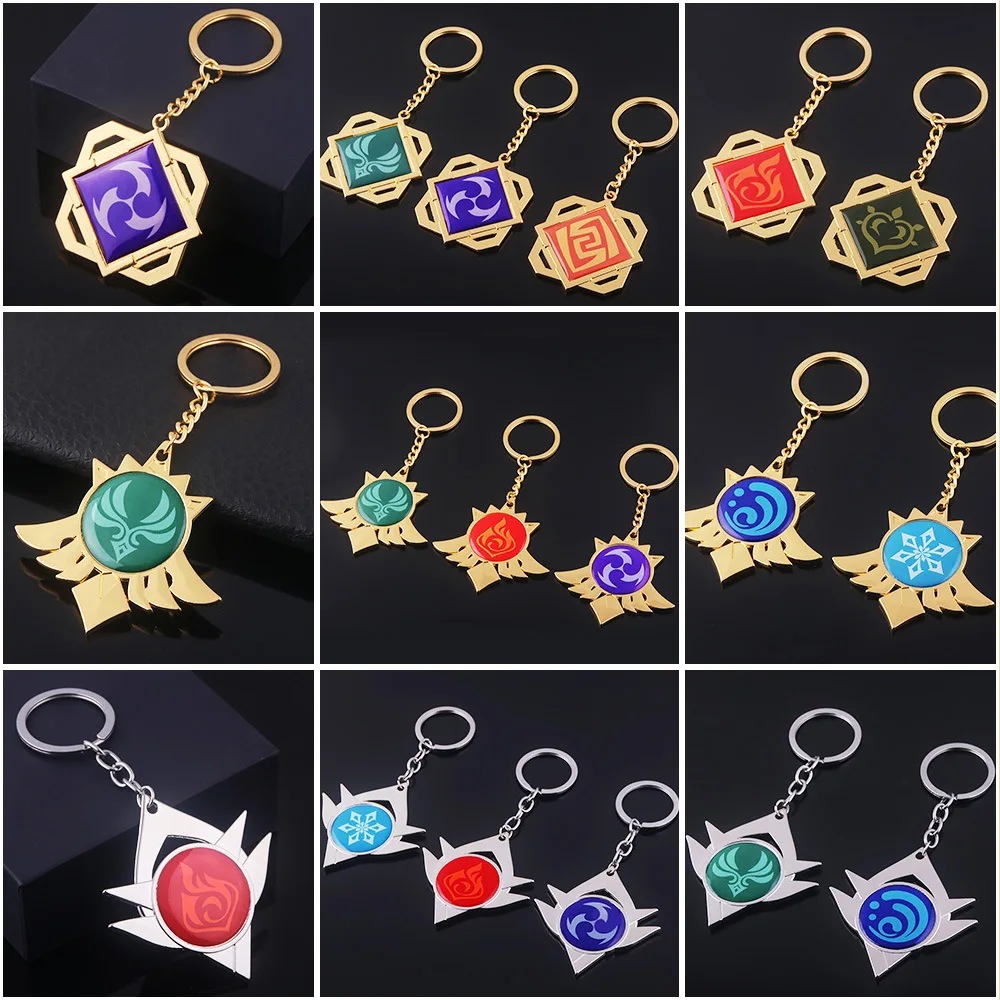

Genshin Seven Elements Keychain Vision Medal Badge Genshin Peripheral Metal Pendant Key Chain Gift