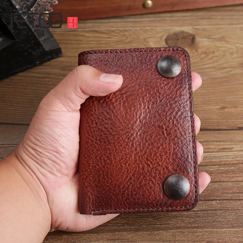 Кожаный кошелек AETOO для молодых мужчин многофункциональный бумажник ручной