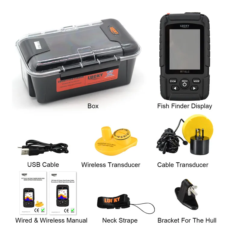 LUCKY FF718LiC depth Fishfinder Transducer 2-in-1 Wired & Wireless Sensor Portable Waterproof echo sounder | Спорт и развлечения