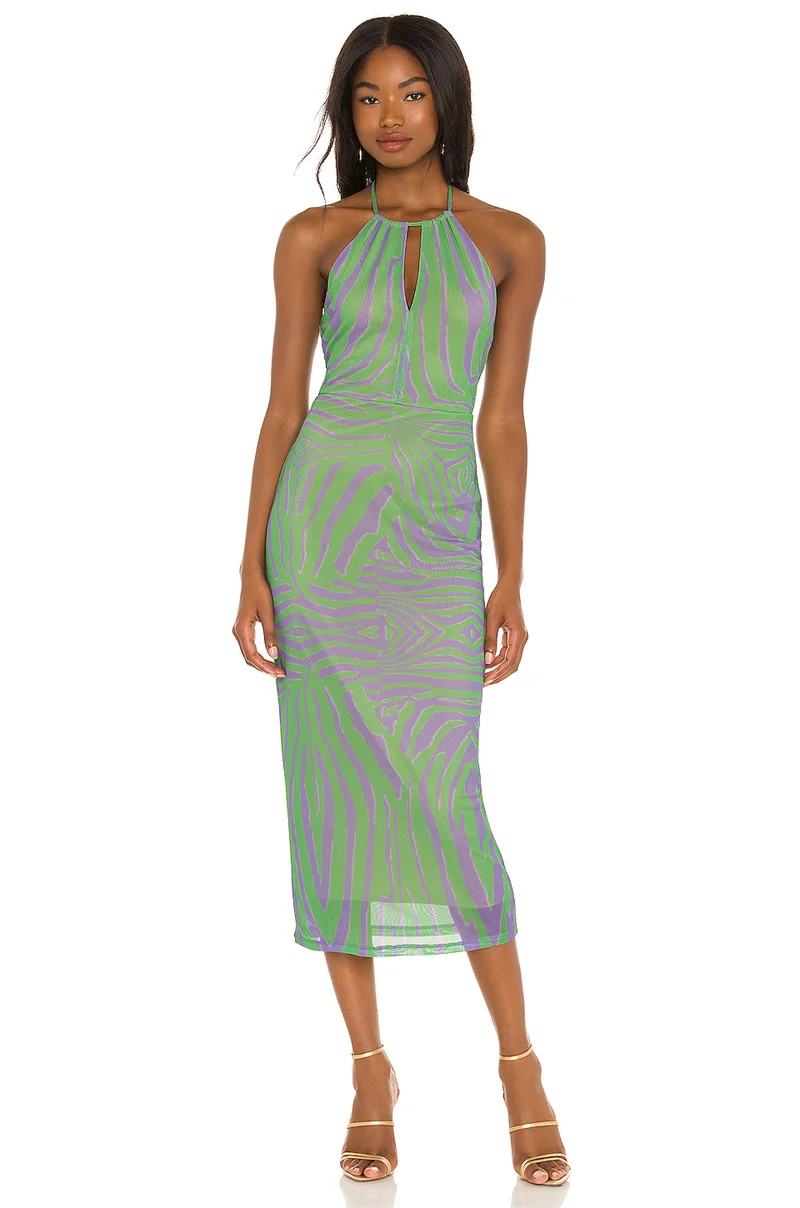 

2021 round neck backless high waist printed sexy temperament dress.