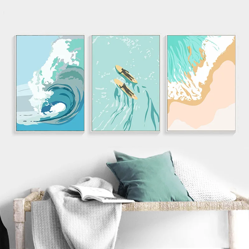 

Wall Art Canvas Painting Ocean Beach Abstract Landscape Poster Print Nordic Decorative Picture Modern Living Room Decoration