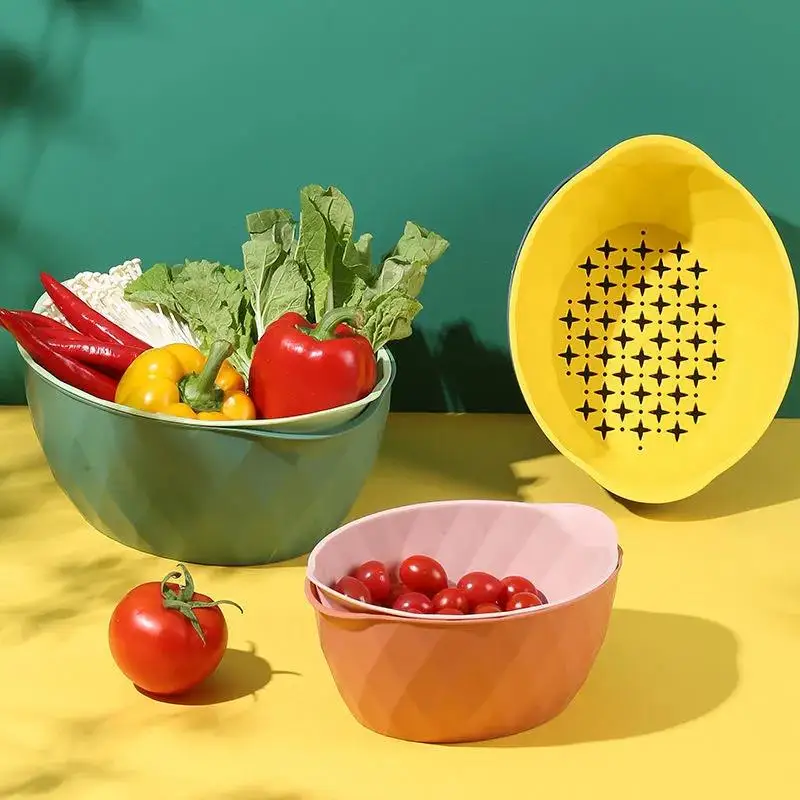 Дренажная корзина пластиковый поднос для фруктов двухслойная овощей в гостиную