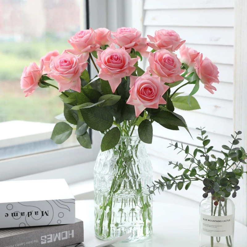 11 головок настоящие латексные цветы искусственные розы букет Флорес для