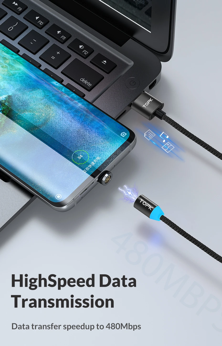 TOPK AM37 Быстрая зарядка Магнитный зарядный кабель mi cro usb type C кабель для iPhone X Xs Max 11 8 7 6 Xiaomi mi note 10 телефонные кабели