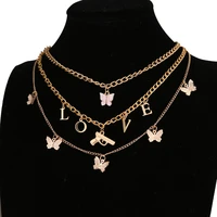 bohemian multilayer necklaces for women gold butterfly portrait coin cross crystal chokers necklace trendy new jewelry gifts