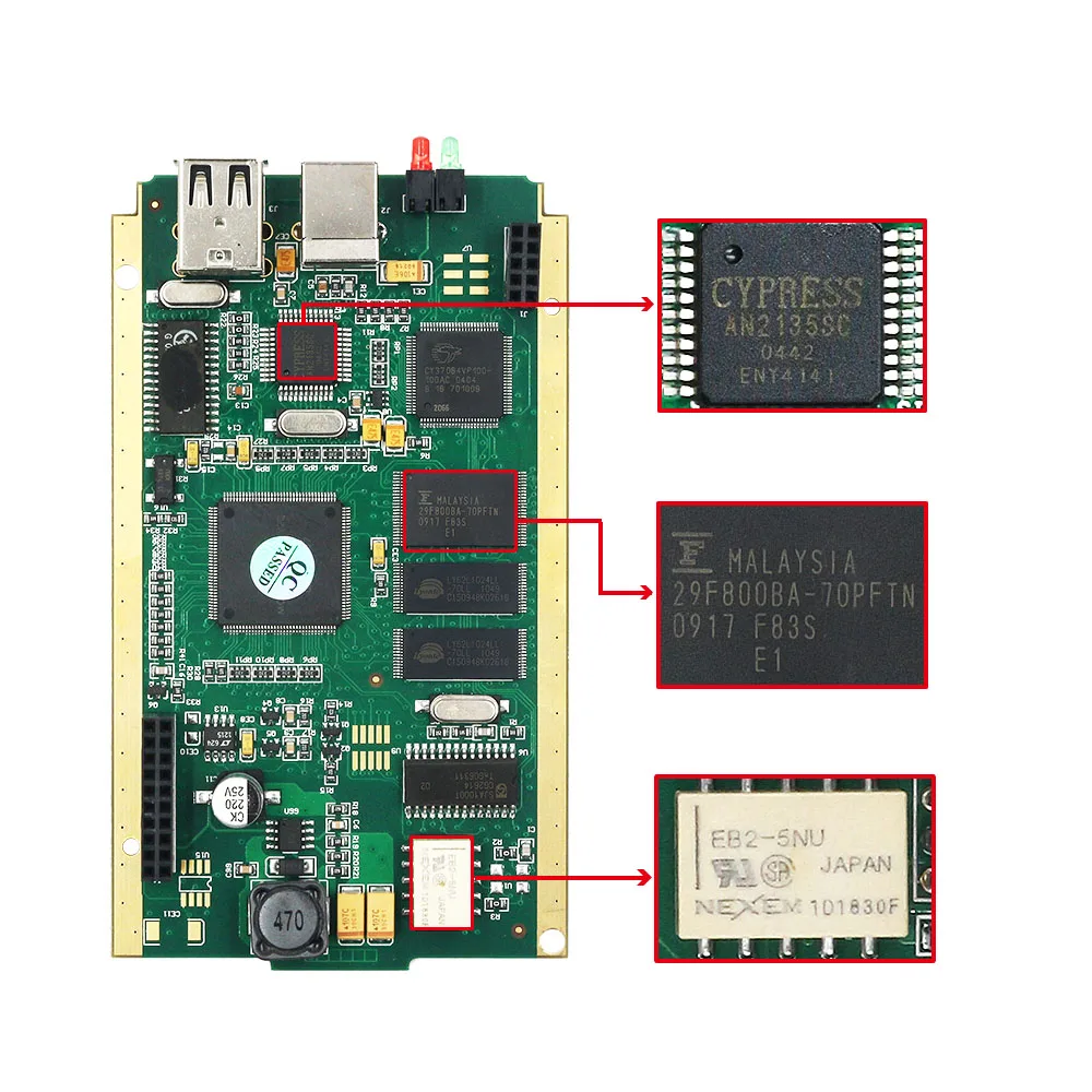 Может закрепить V195 полный чип Золотой бортовой печатной платы с CYPRESS AN2135SC/213 OBD2