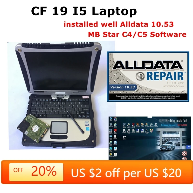 

Toughbook For Panasonic 4GB CF19 I5 CPU Laptop + Mb SD Connect C4 C5 Software v2020.12 + Alldata 10.53 1TB HDD/SSD Ready To Use