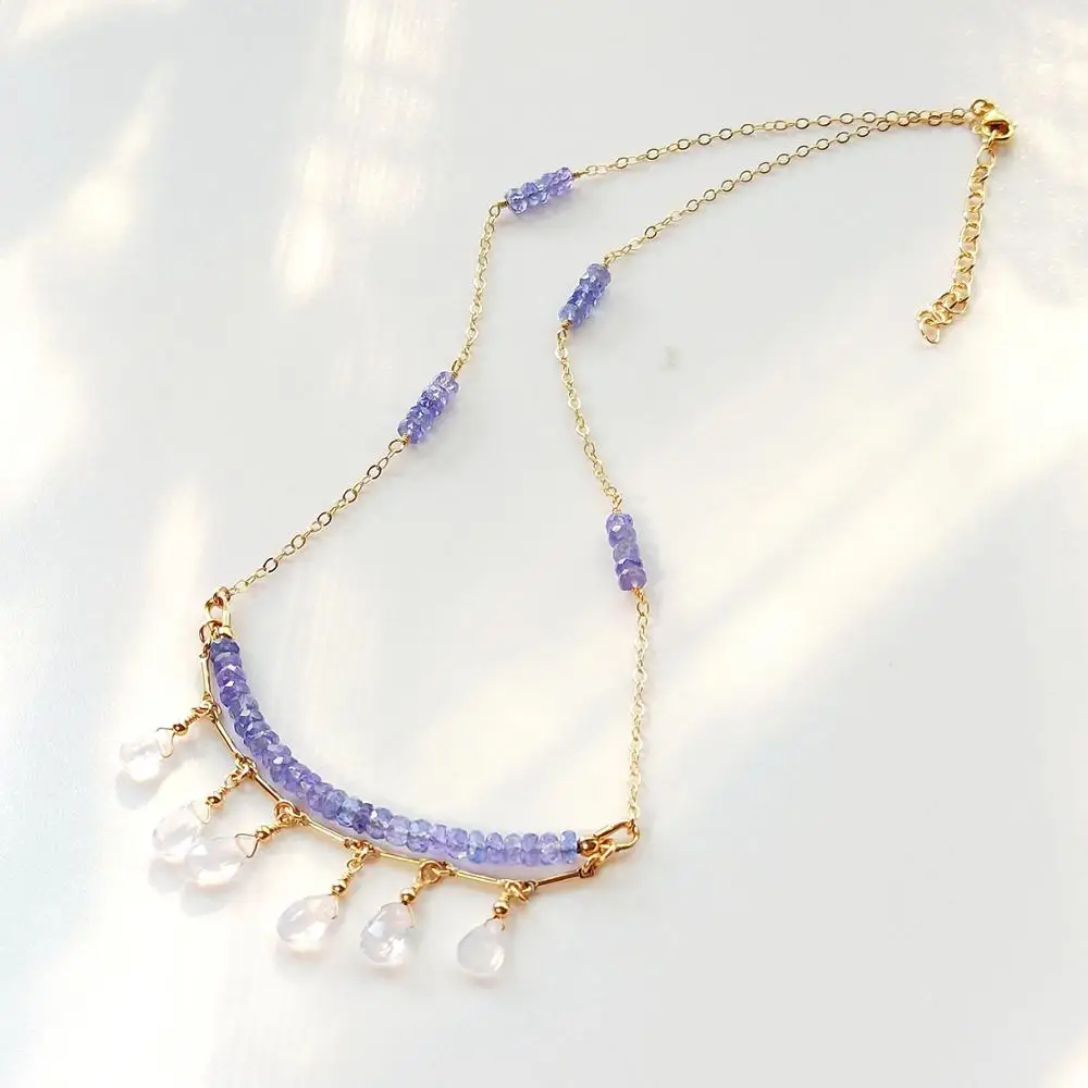 Lii Ji Tanzanite Lavender Quart 14K Gold Filled Real Stone Chain Link Necklace 40+5cm