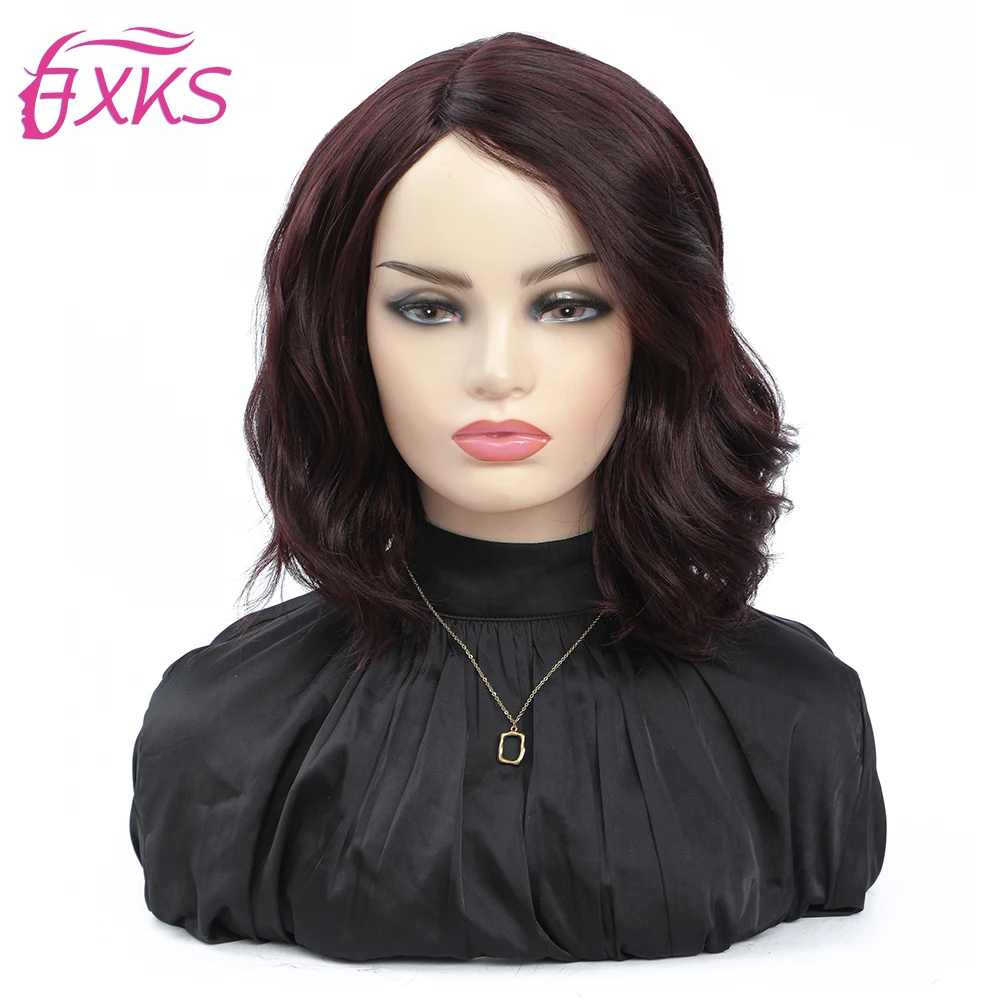 

99J Red Synthetic Wigs Skin L Part Wavy Hair Short Wigs Machine Made None Lace Synthetic Hair Wigs 10Inches To Shoulder FXKS