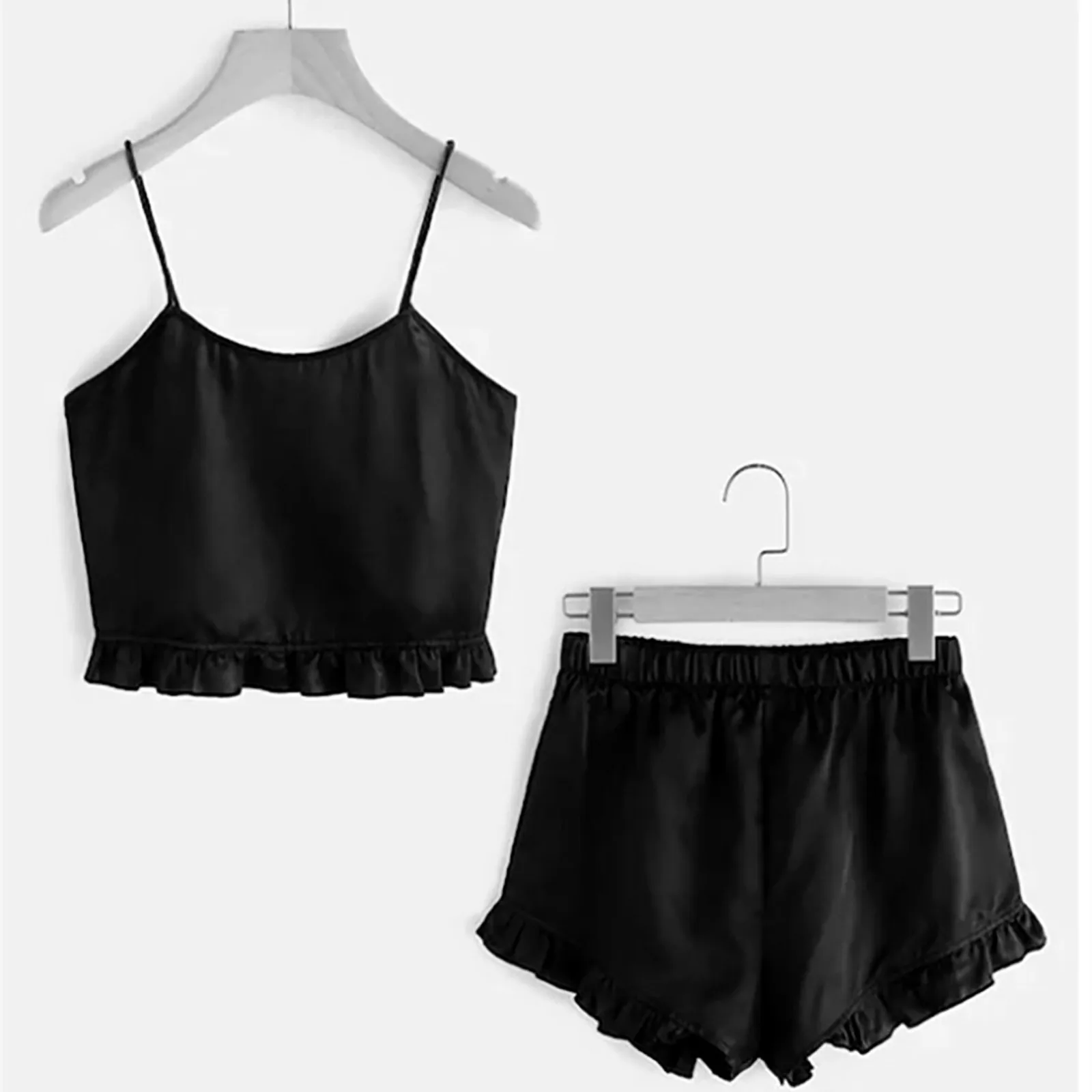 

2021 Women Sexy Bra Set Ladies Sexy Fashion Women Sexy Top Ruffled Shorts Camisole Pajamas Underwear Set Pyjama Pour Femme