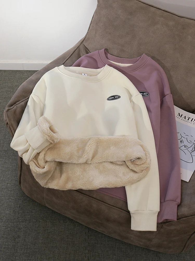 

Зимняя женская толстовка флисовая утепленная модная свободная сохраняющая тепло простая повседневная спортивная Универсальная женская к...