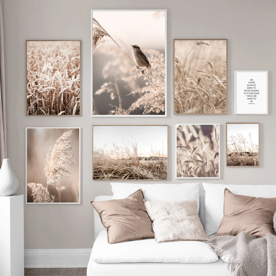 Reed Wheat Plant Bird Autumn Quote Nordic Posters And Prints Wall Art Canvas Painting Pictures For Living Room Home Decor | Дом и сад