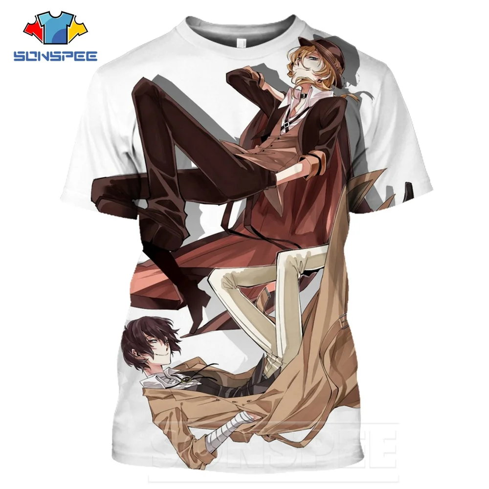 

SONSPEE Stray Dogs Shirt 3D Print Detective Suicide Comics Character Tshirts Oversized Men's T-shirts Women Harajuku Graphic