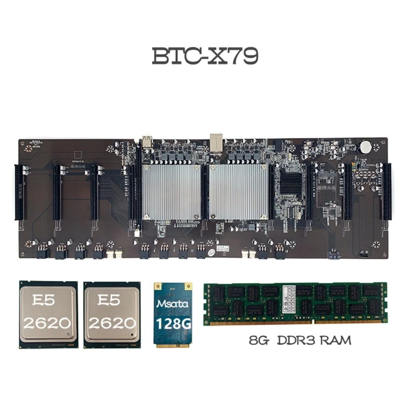 

20CB Dual CPU Mining Motherboard BTC X79 for CPU Set support 9x3060 Graphics card for DDR3 Memory 60mm Distance Low Power