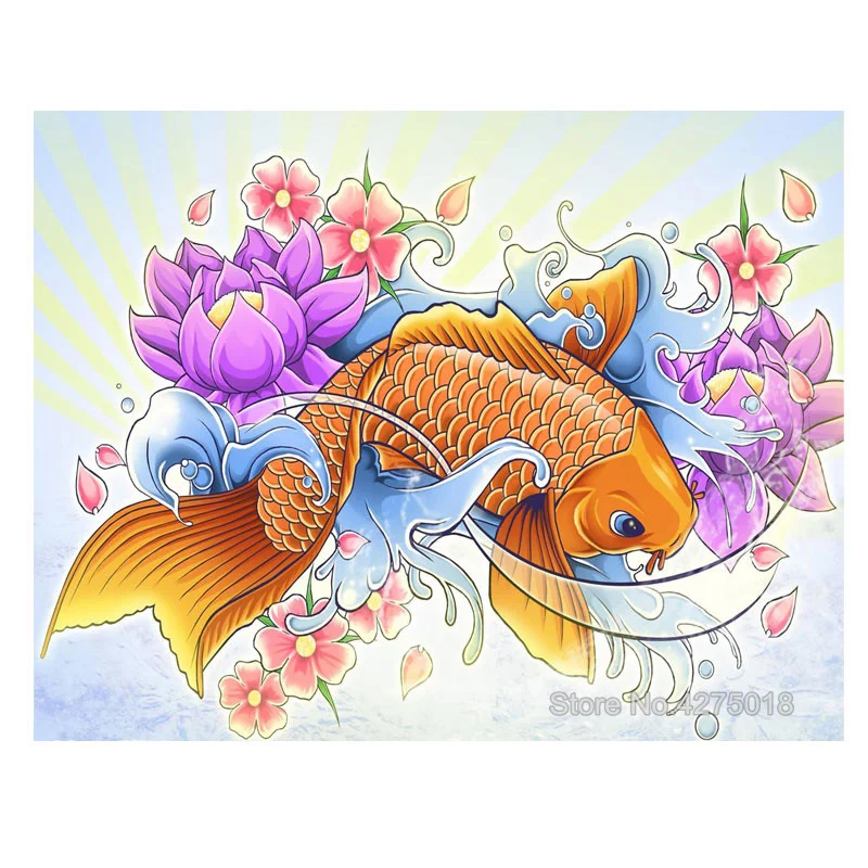 5d DIY Diamond Painting koi fish purple flower pattern Embroidery Square Round rhinestone art Home Decor gift YG1753 | Дом и сад