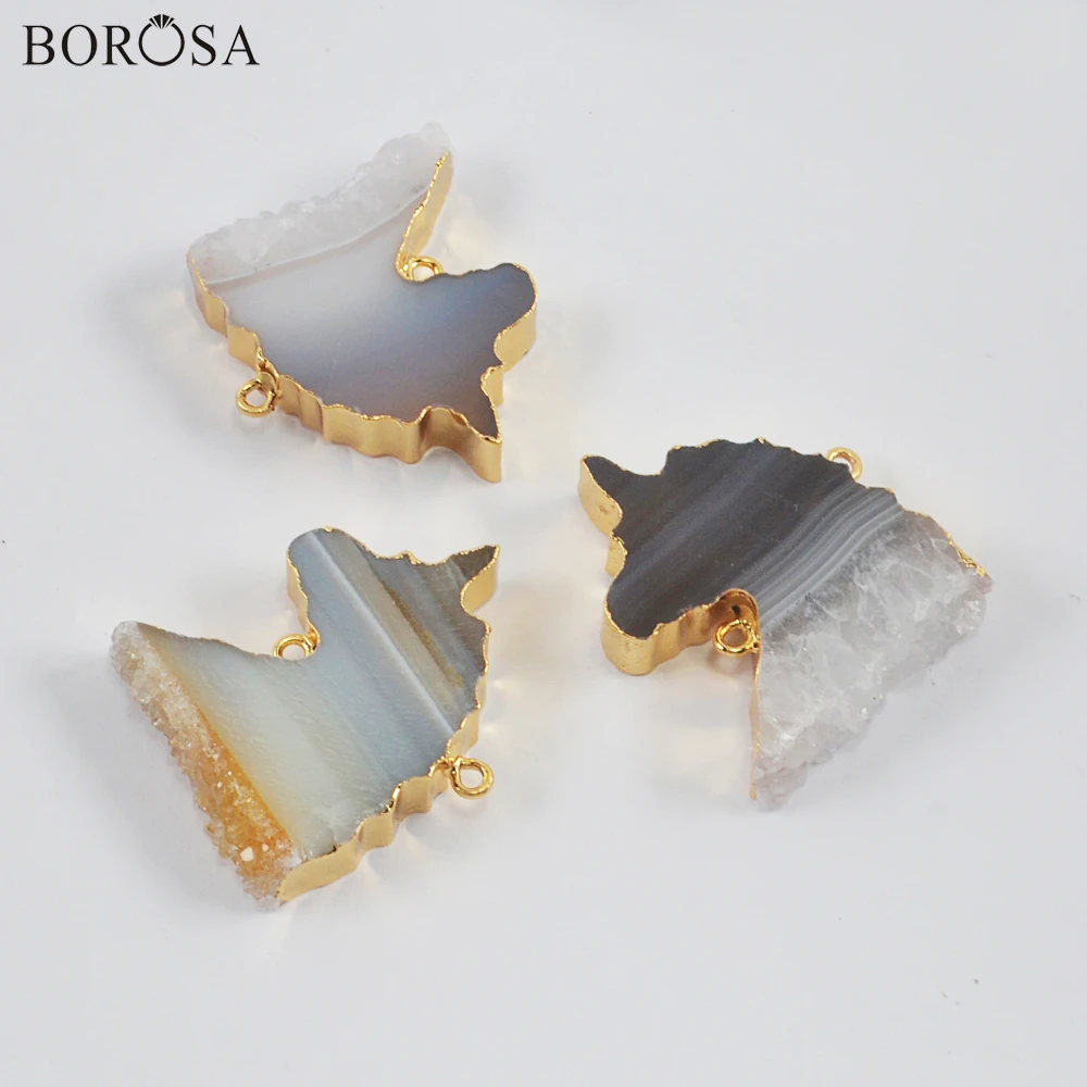 

Gold Color Unicorn Natural Agates Druzy Necklace Pendant for Women Gems Stones Drusy Quartz Connector for Jewelry Making G1993