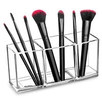 makeup brush holder organizer 3 slot clear acrylic pen pencil holder desk organizer capacity cosmetic brushes storage box