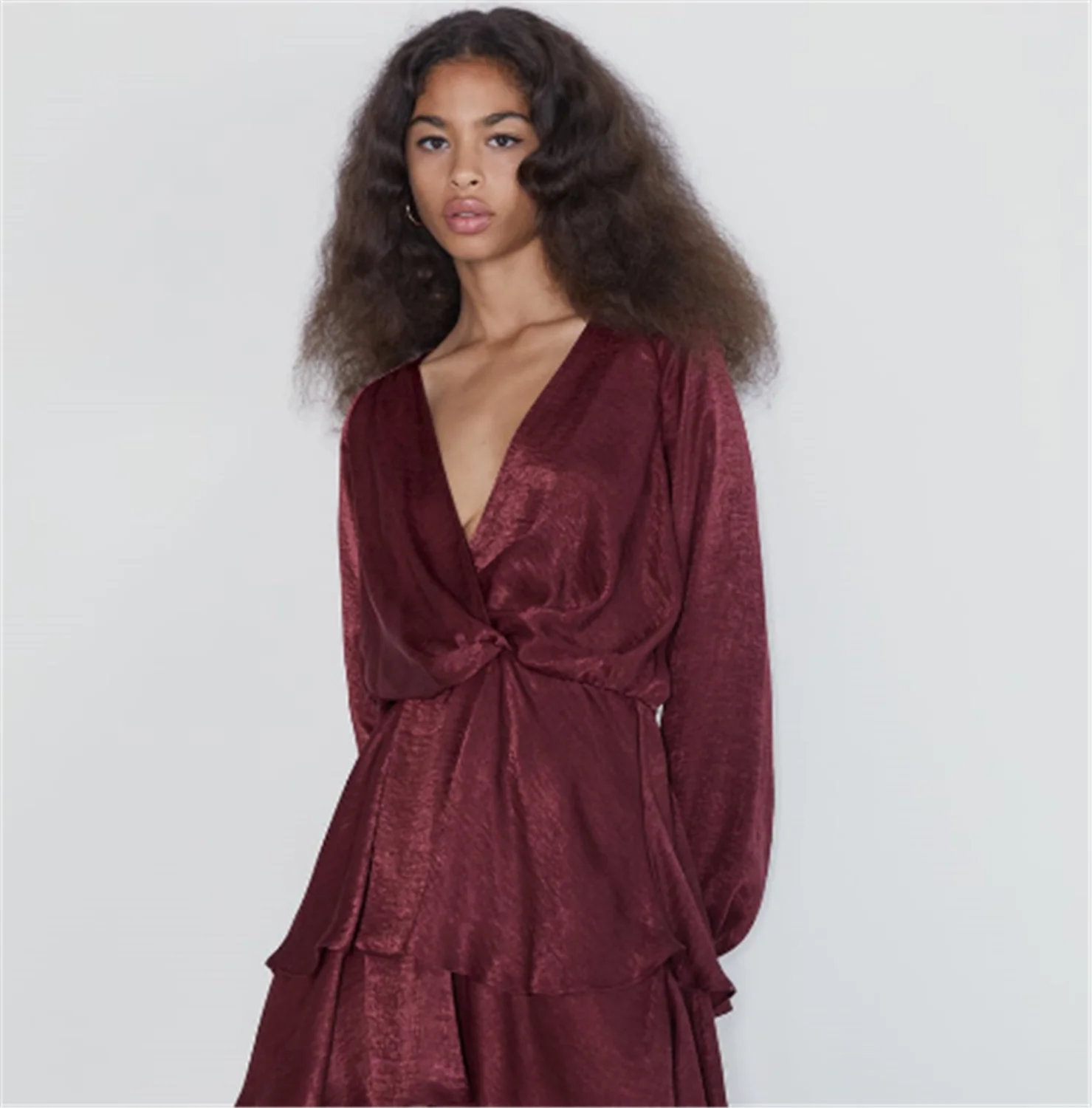 Boho ZA ЛЕТО Новое Женское однотонное ламинированное декоративное шелковое