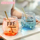 XINCHEN креативная Геометрическая стеклянная кружка позолоченная ручка с буквами кружка для кофе молока чая кружка для дома офиса посуда для напитков Подарки для пар