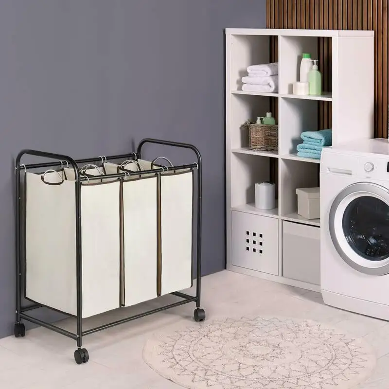 

Корзина для белья с колесами, роликовая тележка, сверхмощный тройной органайзер для белья