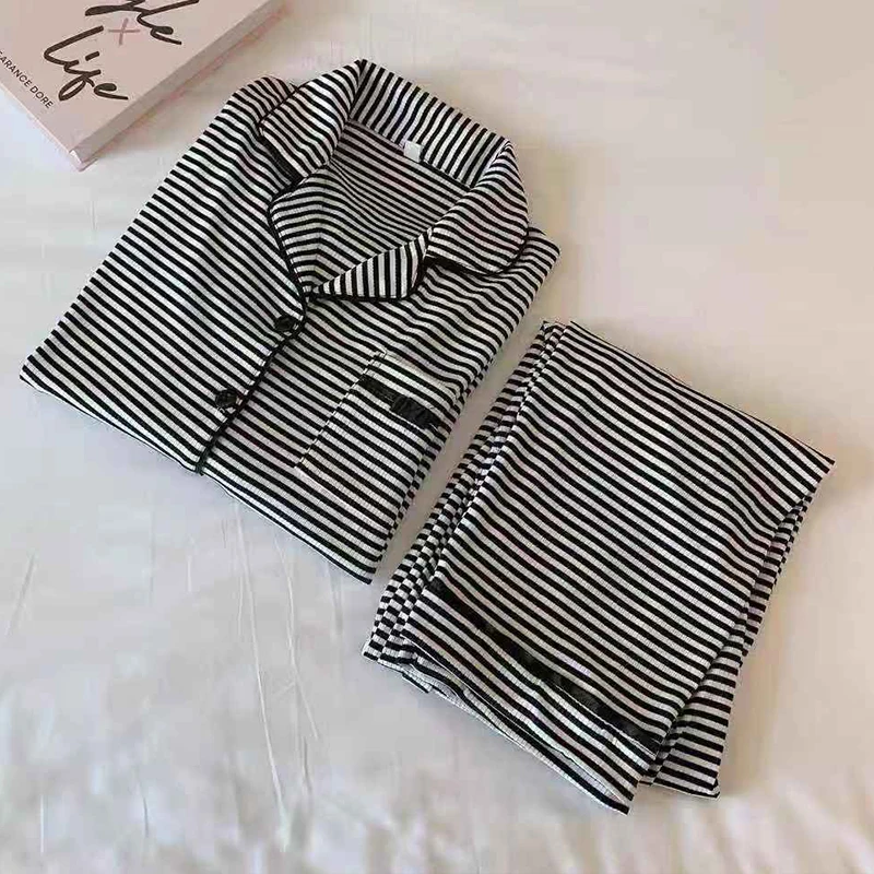 

Pajamas for Women Cute Home Suit Sleepwear Set Winter Pyjamas Pijama Mujer Autumn Home Clothing Striped Homewear Nightsuit