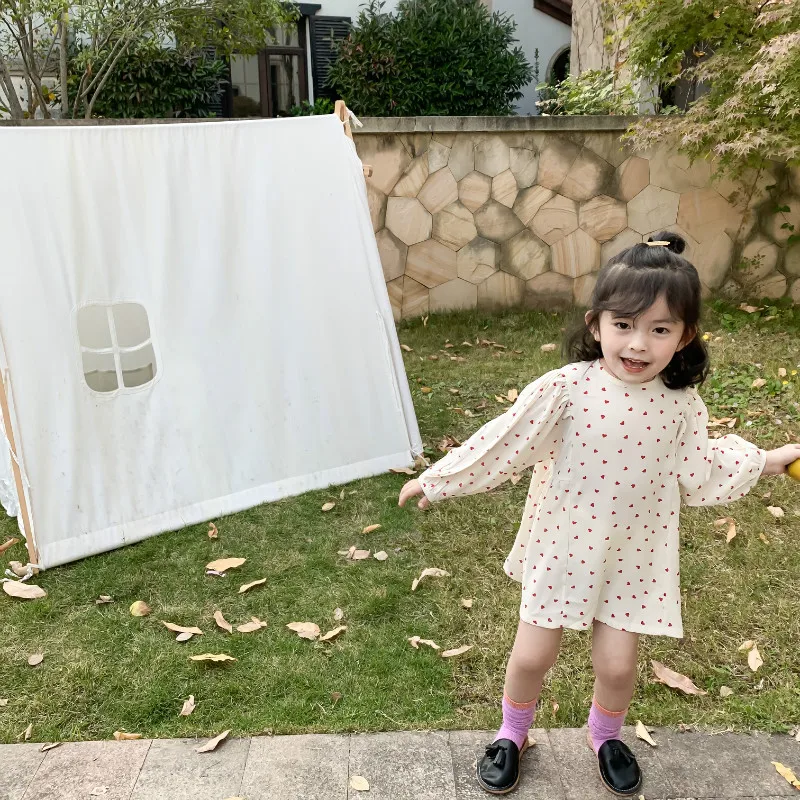 Шифоновое платье с принтом в виде сердца для маленьких девочек повседневные