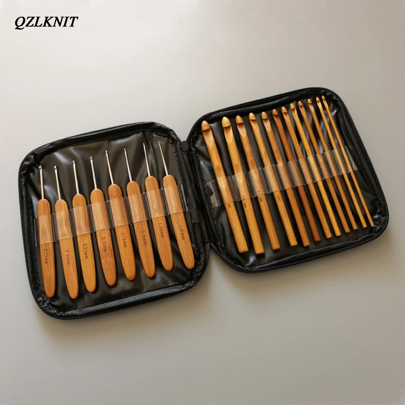 QZLKNIT 20 шт./компл. науглероживанный бамбуковый вязальный крючок железный крюк