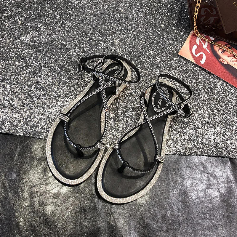 

Women's Shoes Summer Real Sandals Flat Bottom Crossing Long Small Code