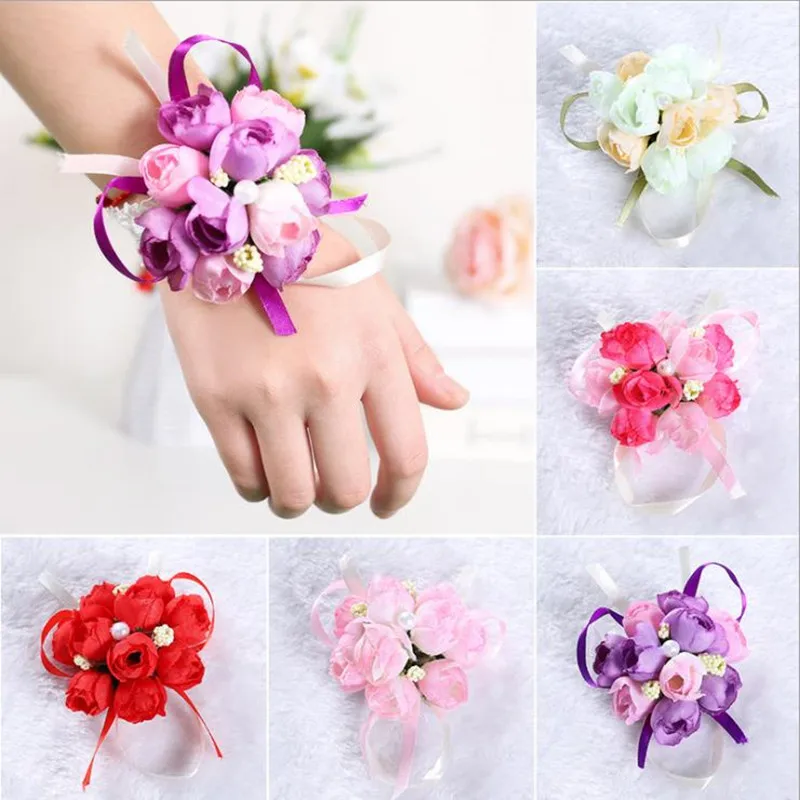 

1 Pcs Wedding Supplies Simulation Fabric Pearl Wrist Flower Wedding Sister Group Hand Flower Bridesmaid Rubber Band Wrist Flower