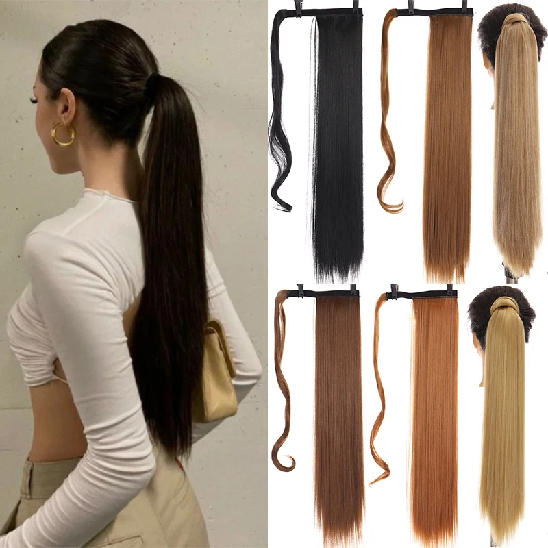 

CTRLALT 24'' Long Straight Ponytail Wrap Around Ponytail Clip in Hair Extensions Natural Hairpiece Headwear Synthetic Hair