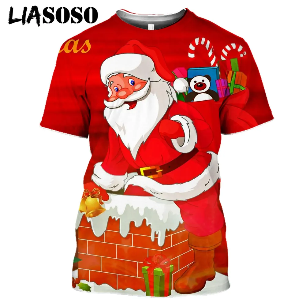 

LIASOSO 3D Print Christmas Santa Claus Cute Deer Gifts Snowman Tshirt Women Men's Harajuku Streetwear Casual Fitness T-shirt Top