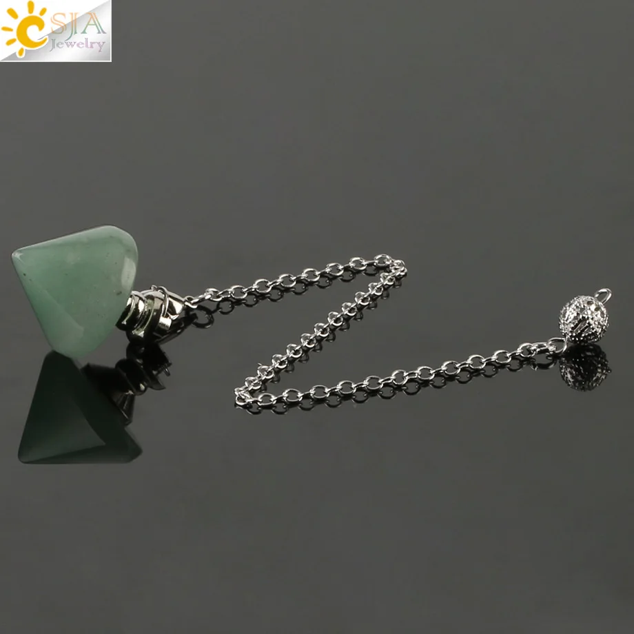 Green Aventurine CSJA Новое поступление конусовидный маятник пуля рейки натуральный камень розовый фиолетовый кристалл Кварц Маятники для гадания дюбинг G187 - Окраска металла: Green Aventurine