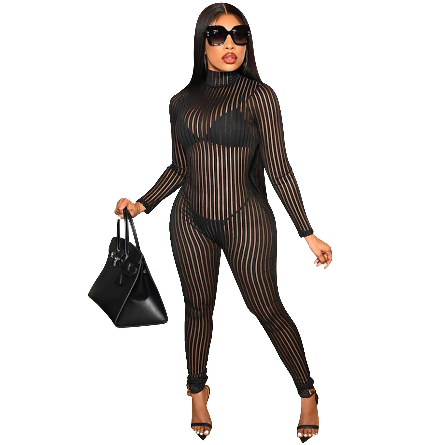 Женский прозрачный сетчатый сексуальный черный кружевной комбинезон бамбуковые