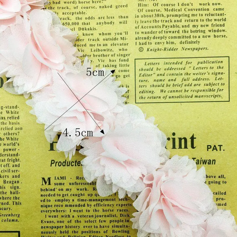 1 ярд цветной шифоновый 3D однотонный кластер цветы кружевная отделка платье