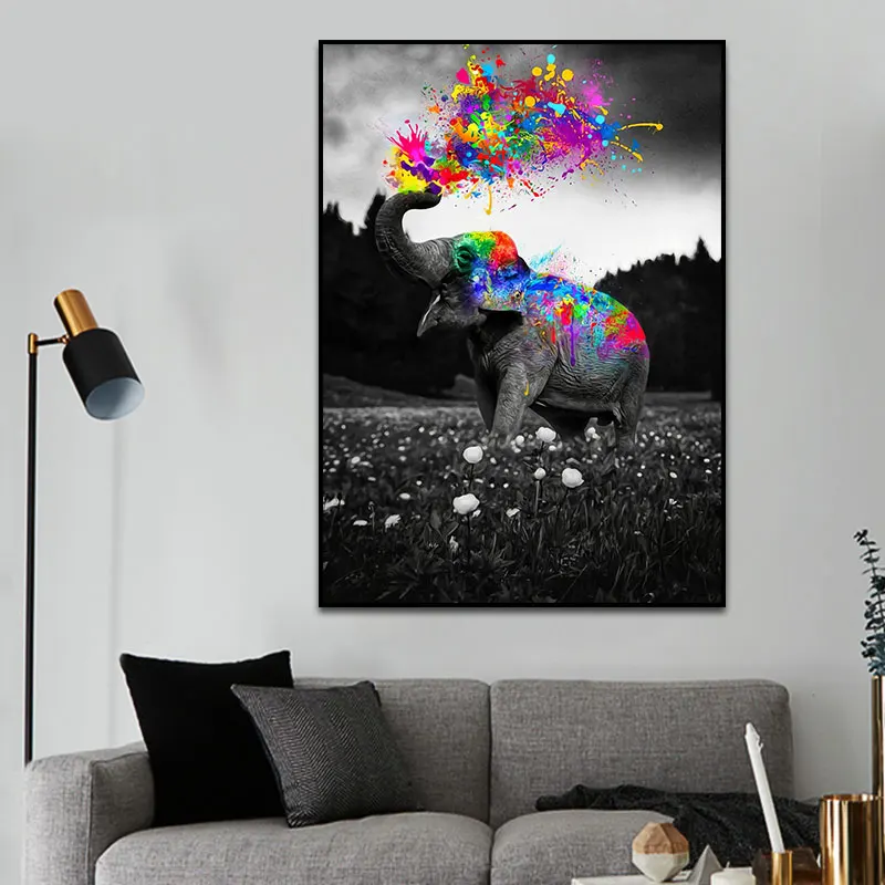 

Black Elephant Canvas Paintings On The Wall Posters And Prints Modren Graffiti Art Animal Pictures for Kids Room Home Decoration