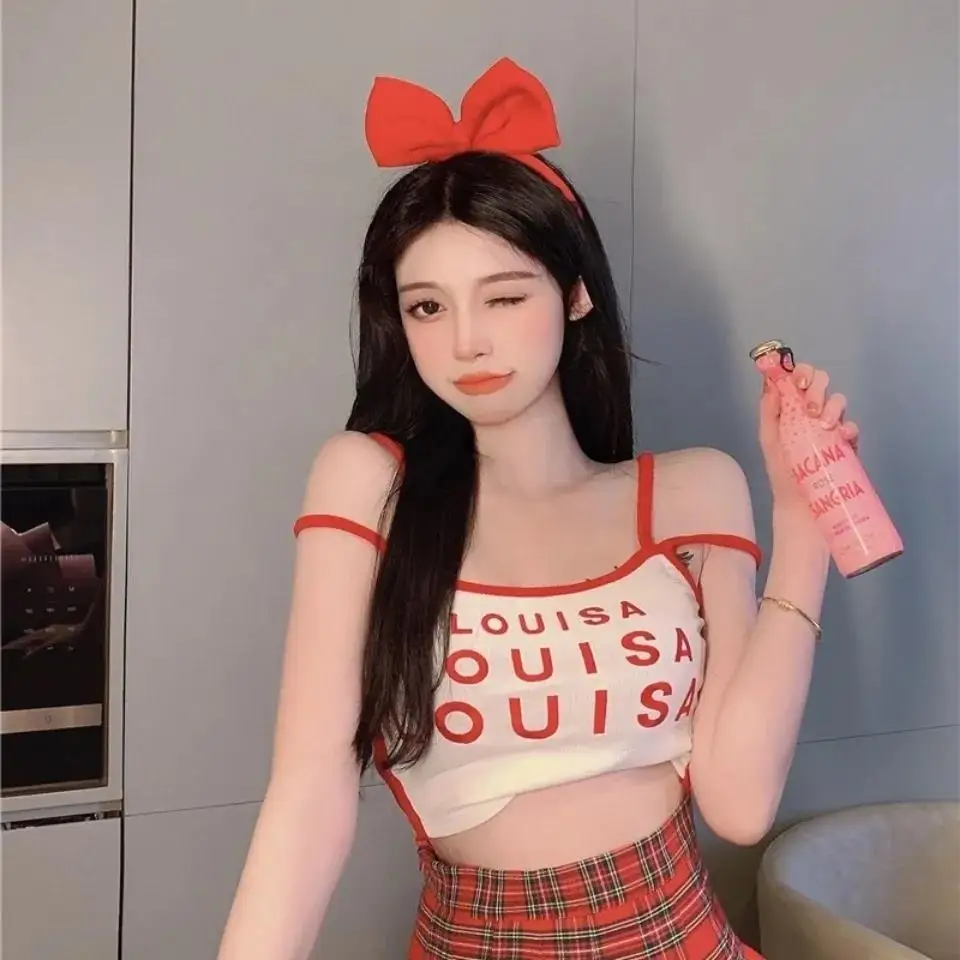 

Suspender waistcoat for women's summer design small print short sexy American spice girls wear on the outside and wear on the ba