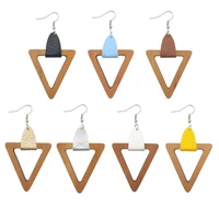 genuine leather wrapped hollow wood triangle earrings for women 2022 minimalist geometric boho jewelry wholesale