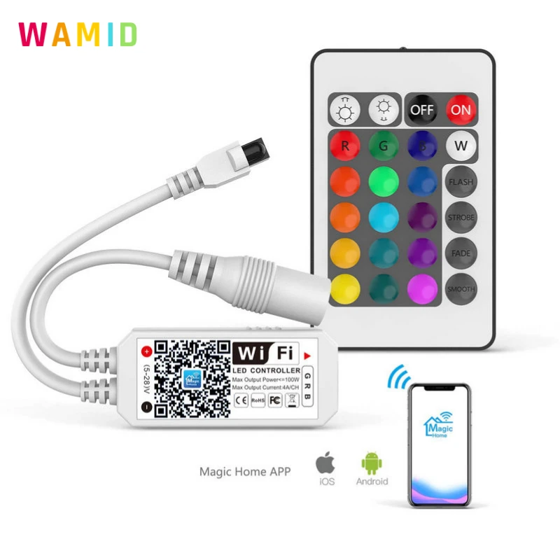 

WAMID Wi-Fi Светодиодные ленты светильник RGB Управление; DC5V-24V смартфон/ИК-пульт дистанционного управления/Голосовое управление Управление, реле...