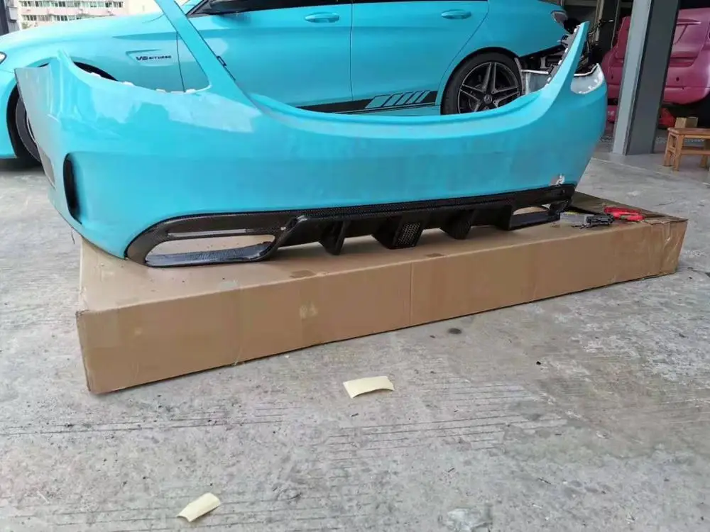 Карбоновый задний бампер для губ автомобильный диффузор с лампой Mercedes-benz c-class W205