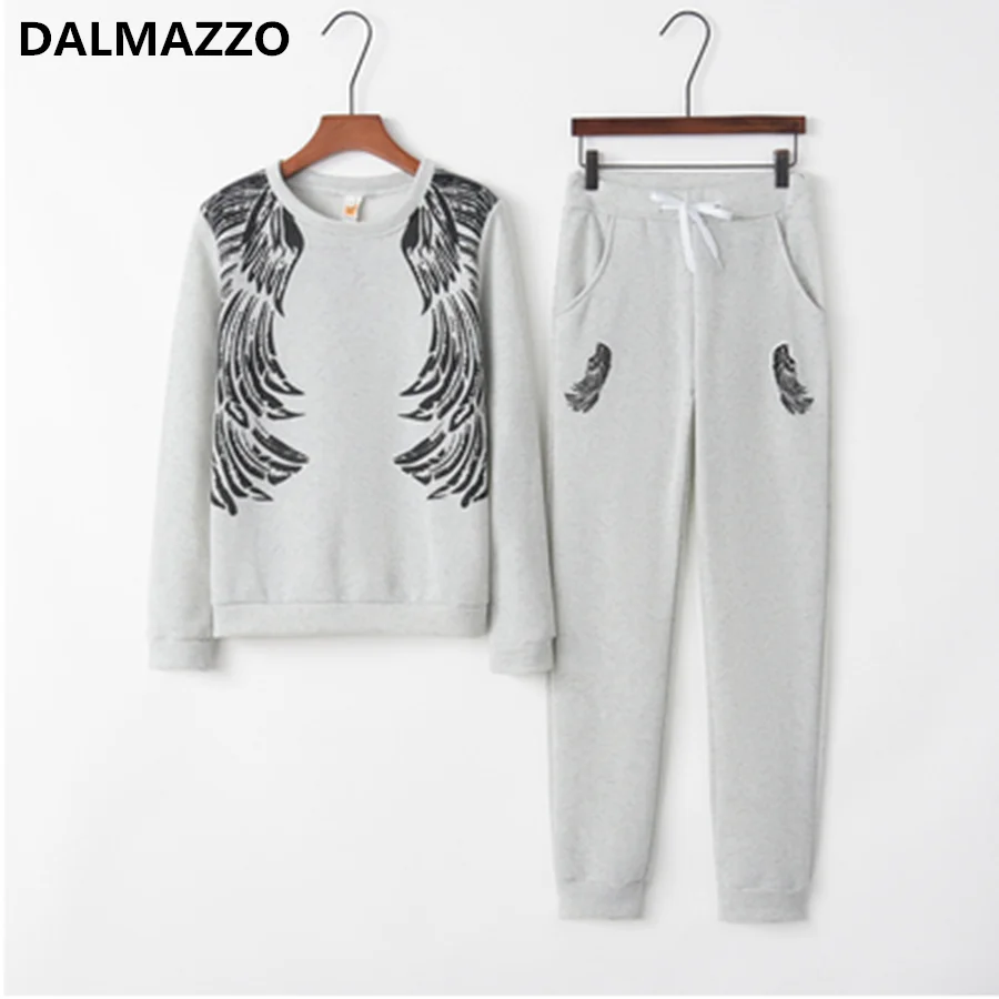 Осенний женский из смеси хлопка модный свитер с принтом крыльев топ + длинные