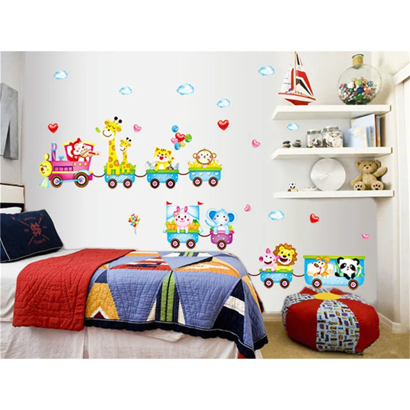 Cute Cartoon Wall Sticker Animal Monkey Giraffe Train Vinyl Removable Decal Mural Art DIY Baby Kids Room Nursery Home Decor | Дом и сад