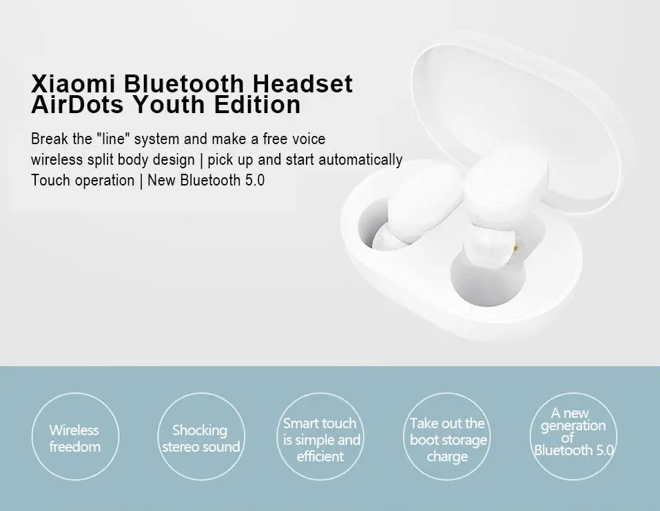 

BEESCLOVER Wireless Bluetooth 5.0 Earphones Youth Version Stereo Bass Earbuds With Mic for Xiaomi Mijia Airdots