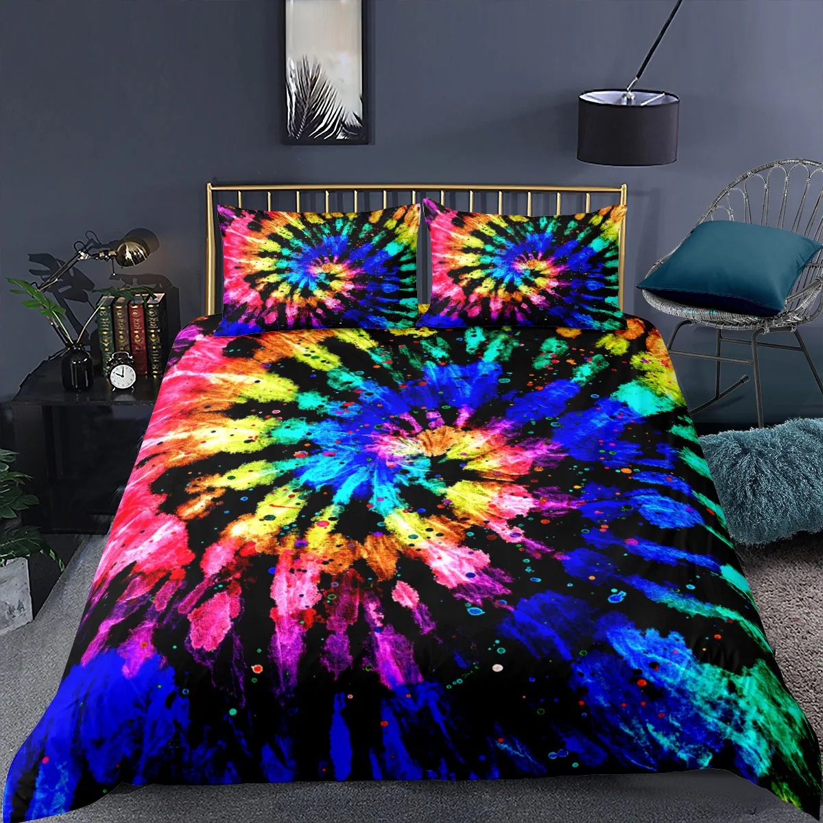 

Abstract Duvet Cover Colorful Psychedelic Print Bedding Set Luxury Comforter Adults Quilt Pillowcase Queen King Size
