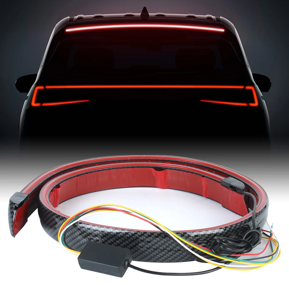 

12V Taillight Car Flashing Turn Signal Light Rear Warning Brake DRL Lamp LED Strips Spoiler Decorative Carbon Fiber Accessories