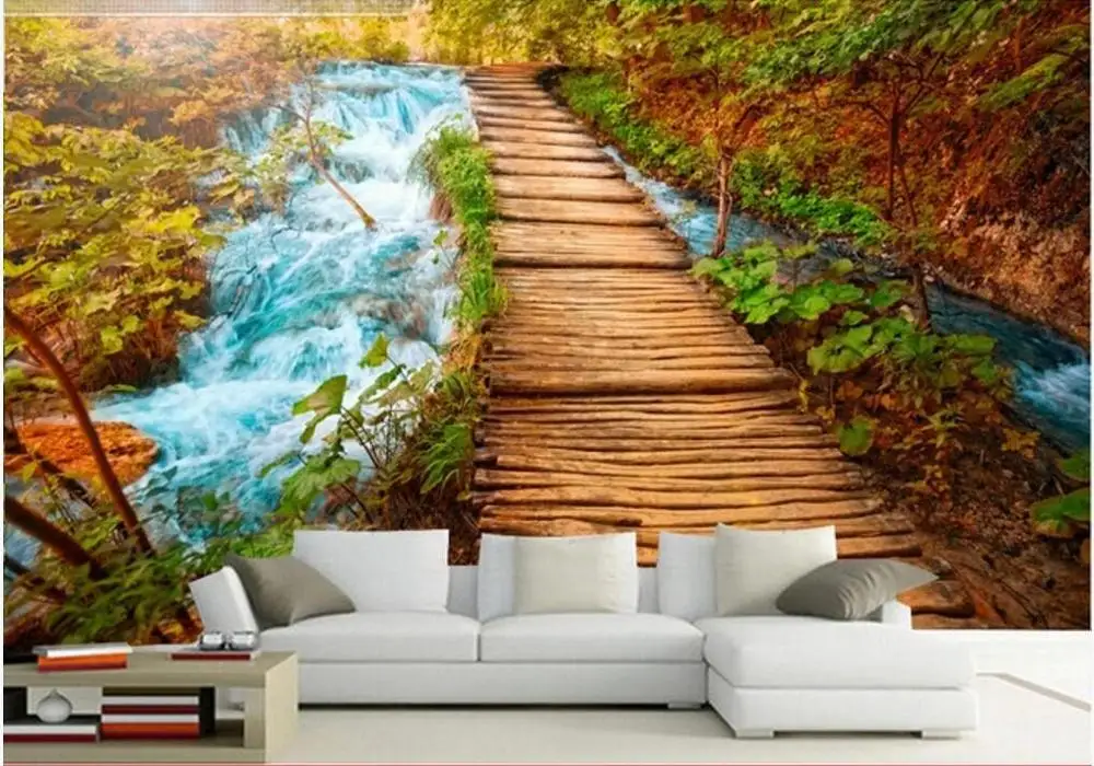 

3d photo wallpaper custom mural Small bridge flowing water scenery tv background home decor living room wallpaper for walls 3 d