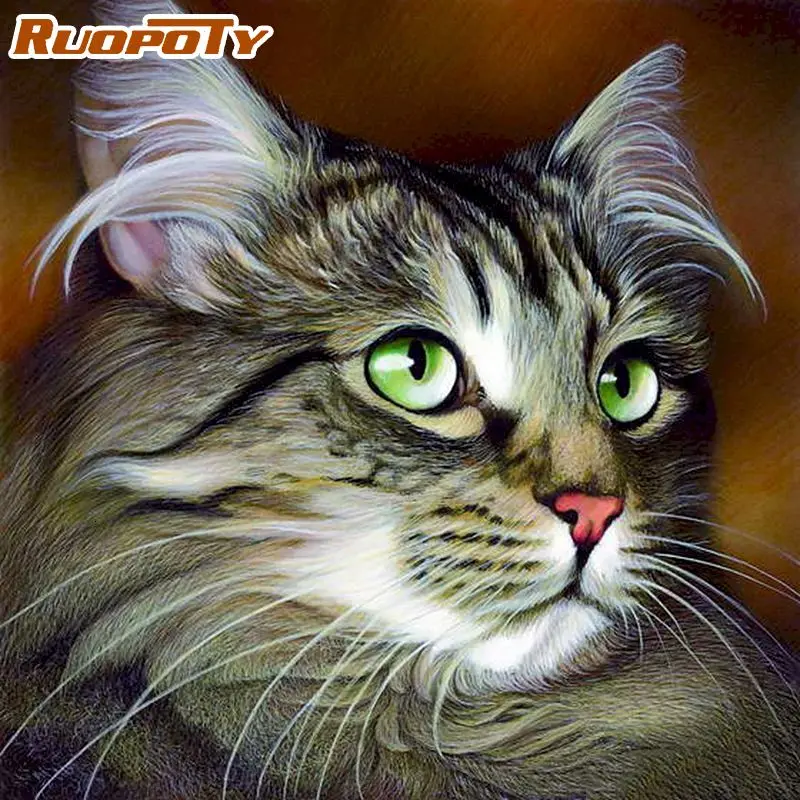 

RUOPOTY Diy Framed Painting By Numbers For Adults Cute Cat Animal Paint By Number Kits For Home Wall Decors