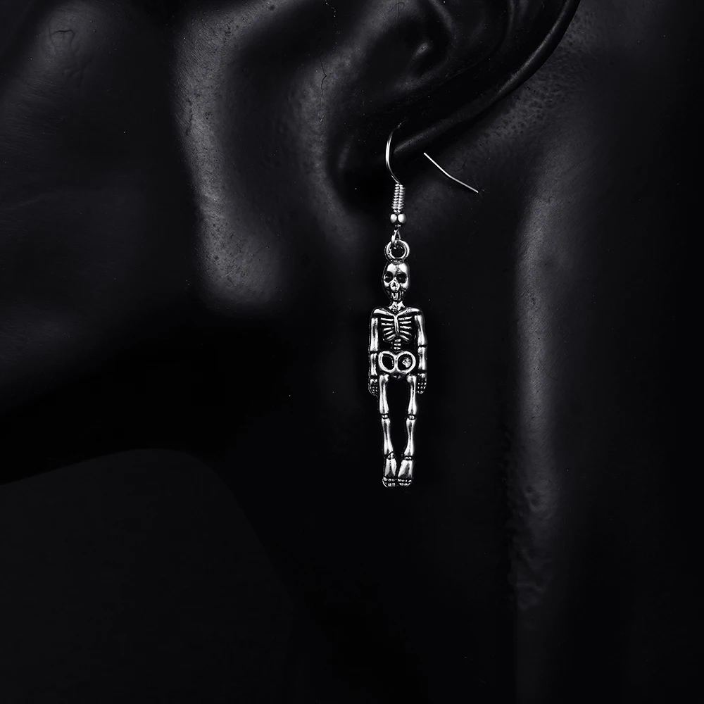 Trendy Vintage Skeleton Shape Dangle Antique Silver Plated Earrings for Women Girl Retro Drop Cute Earring Jewelry | Украшения и