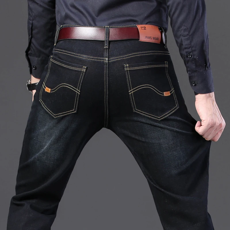 Джинсы мужские классические повседневные облегающие синие и черные | Мужская