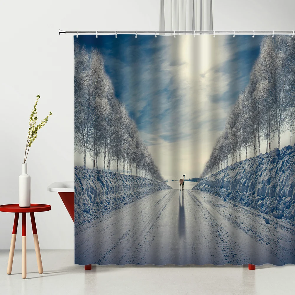 Водонепроницаемая занавеска для душа зимний ландшафт снеговик The Way ткань из
